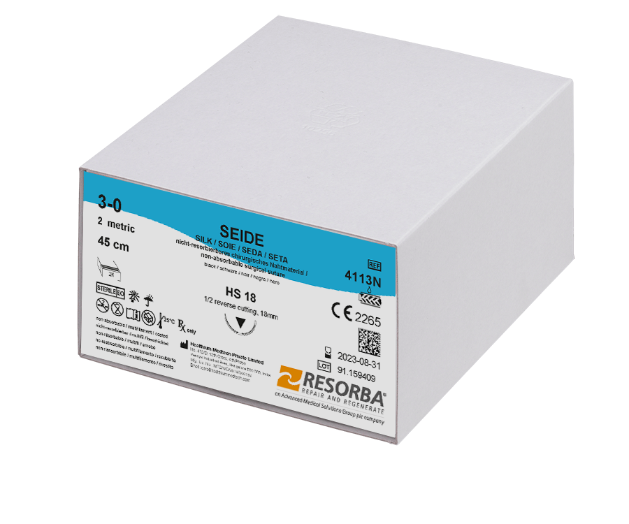 Шовк USP 0 чорний, довжина нитки 75 см, колюча голка 35 мм, 1/2 кола